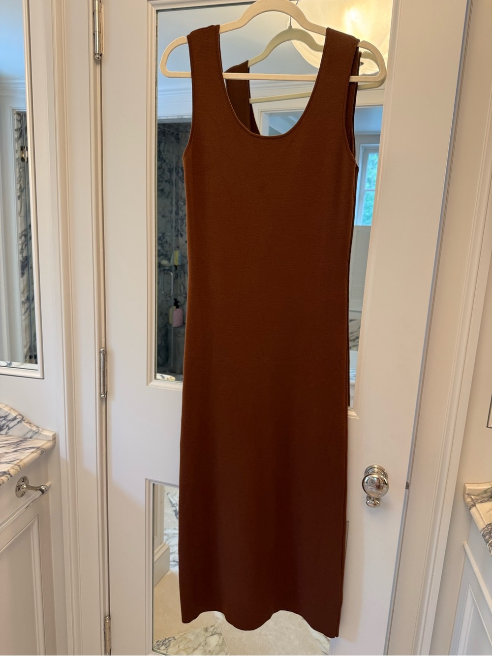 Zara Chestnut Brown Scoop-Neck Bodycon Midi Dress
